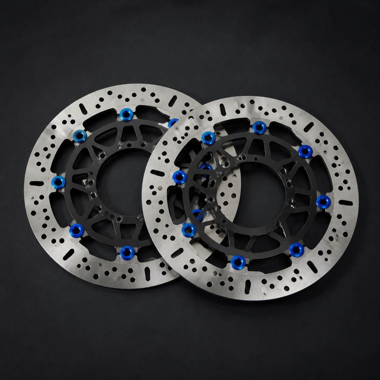 Pair of floating motorcycle brake rotors